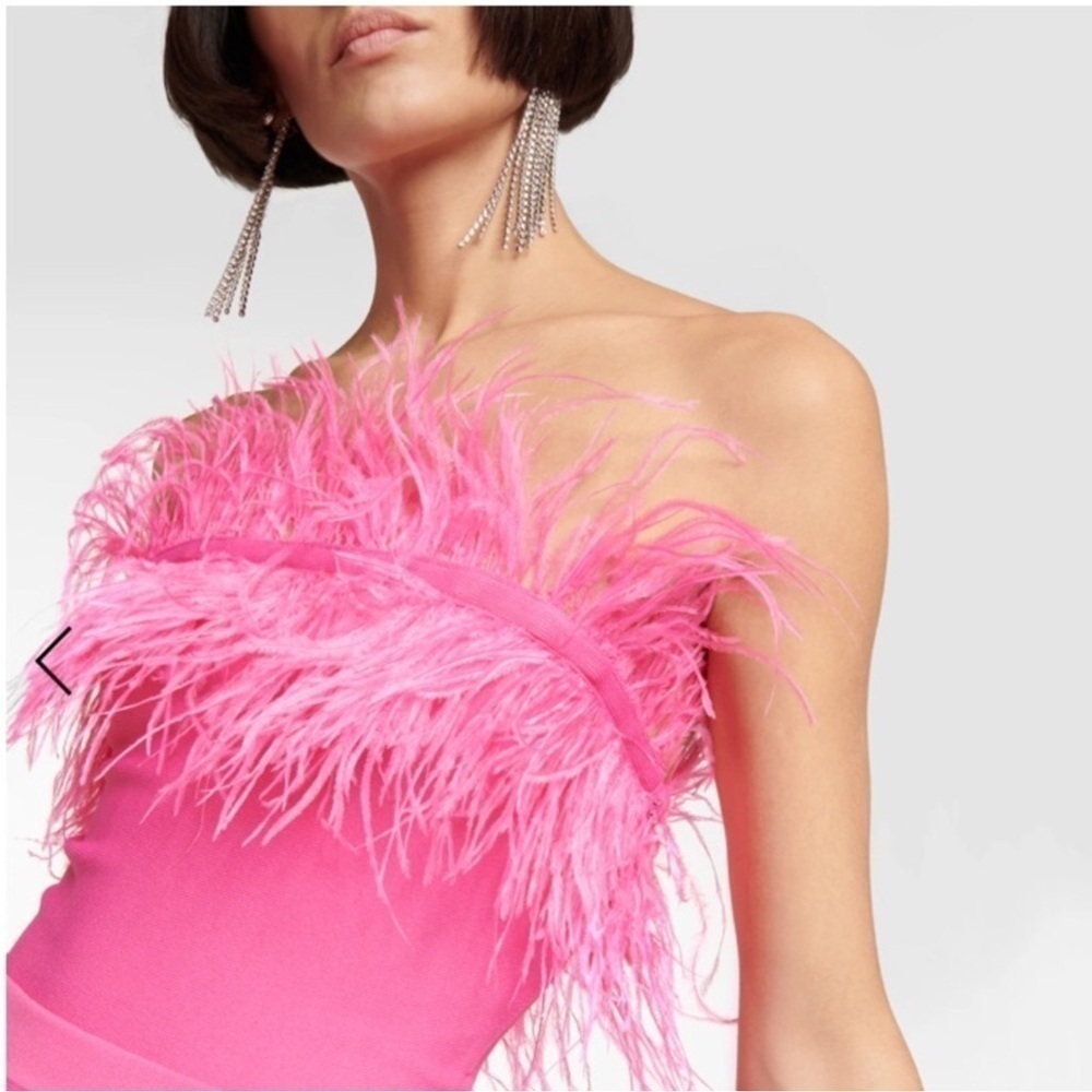 STAUD Pink Nellie Top Strapless Bustier Crop with Ostrich Feathers NWT